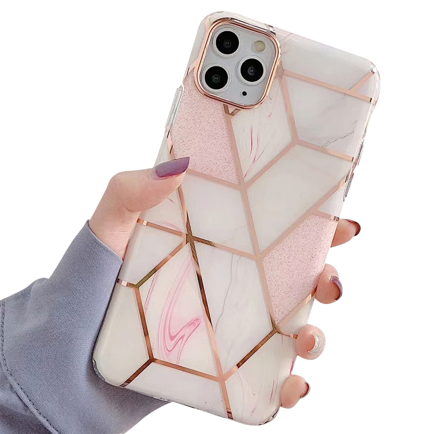 Coque iPhone 15 Plus Jaholan en TPU antichoc fine et élégante motif marbre rose