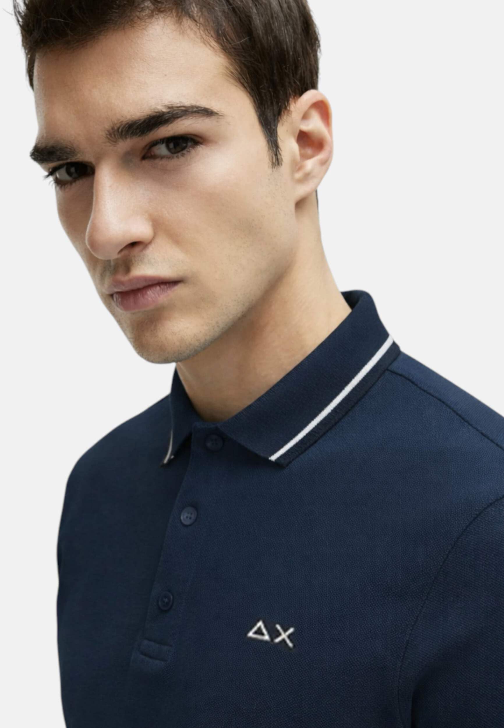 SUN68 Uomo Polo con Dettagli A Contrasto in Cotone Navy Blue
