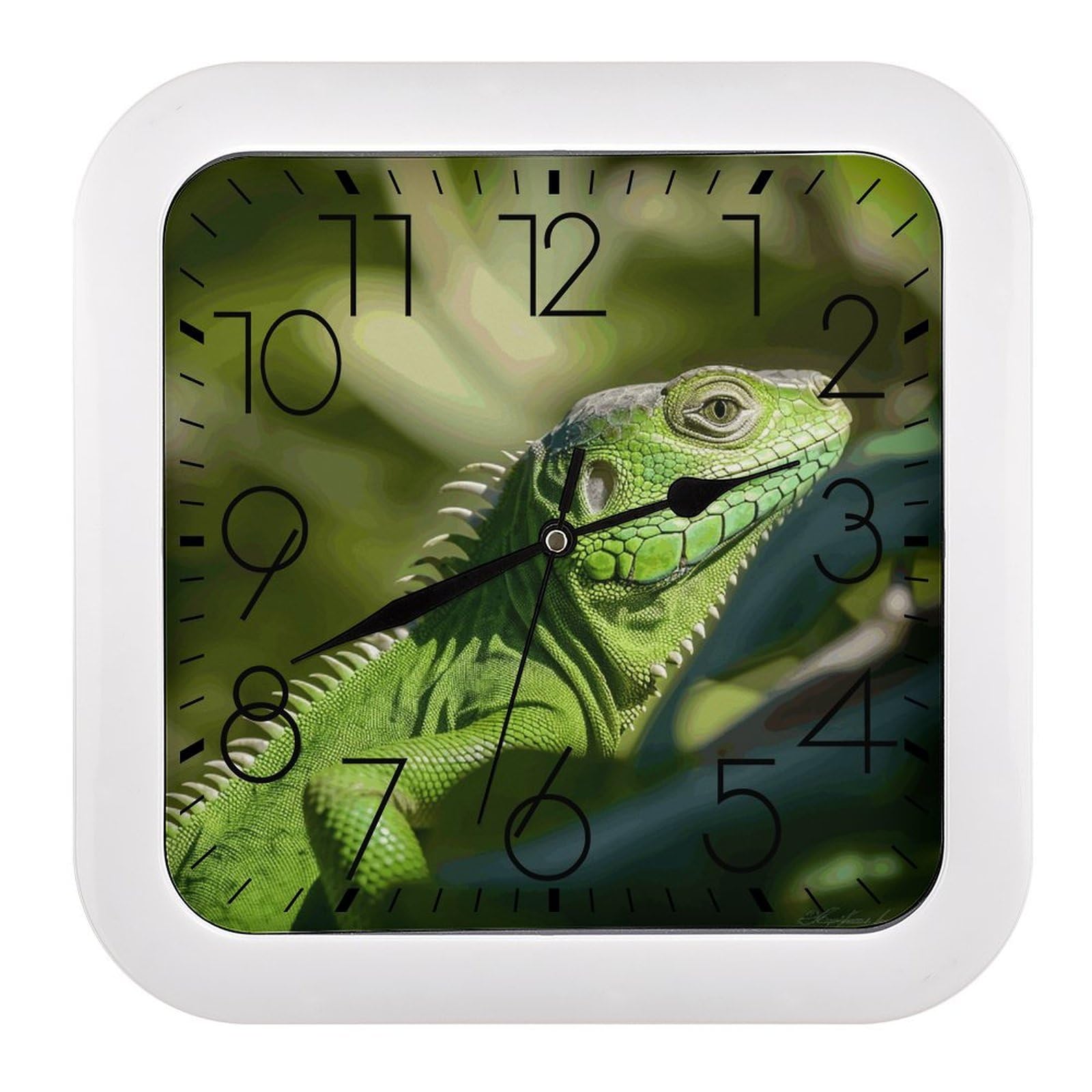 FekiLoot Green Lizard Wall Clock 10.2" Modern Farmhouse Square Clocks Silent No Ticking, Wall Art and Timepiece Clock for Shelf Table Mantel Or Bedside Clocks