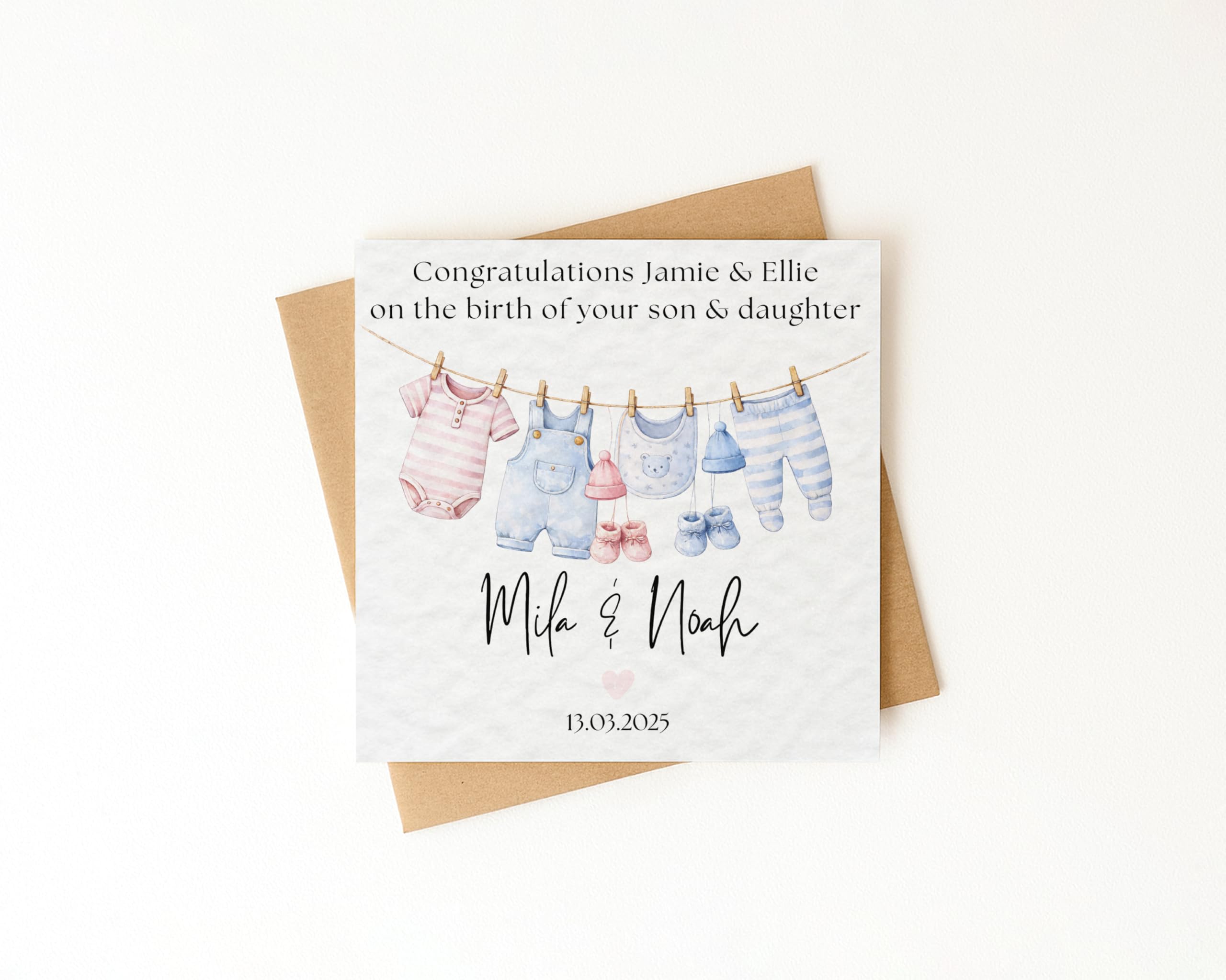 Personalised New Baby Twins Card, Welcome to the World Twins Card, Custom Baby Name Card, New Baby Boy, Girl or Neutral Baby Card