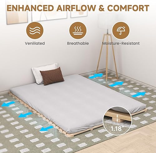 Miniatura 4 de LILYPELLE Tapete de tatami japonés, marco de cama de tatami de madera, plegable a prueba de humedad, marco de cama para colchón de futón, colchón de