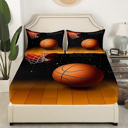 Miniatura 3 de Manfei Juego de sábanas de baloncesto para niños, tamaño individual, juego de ropa de cama temática deportiva para decoración de habitación de niños