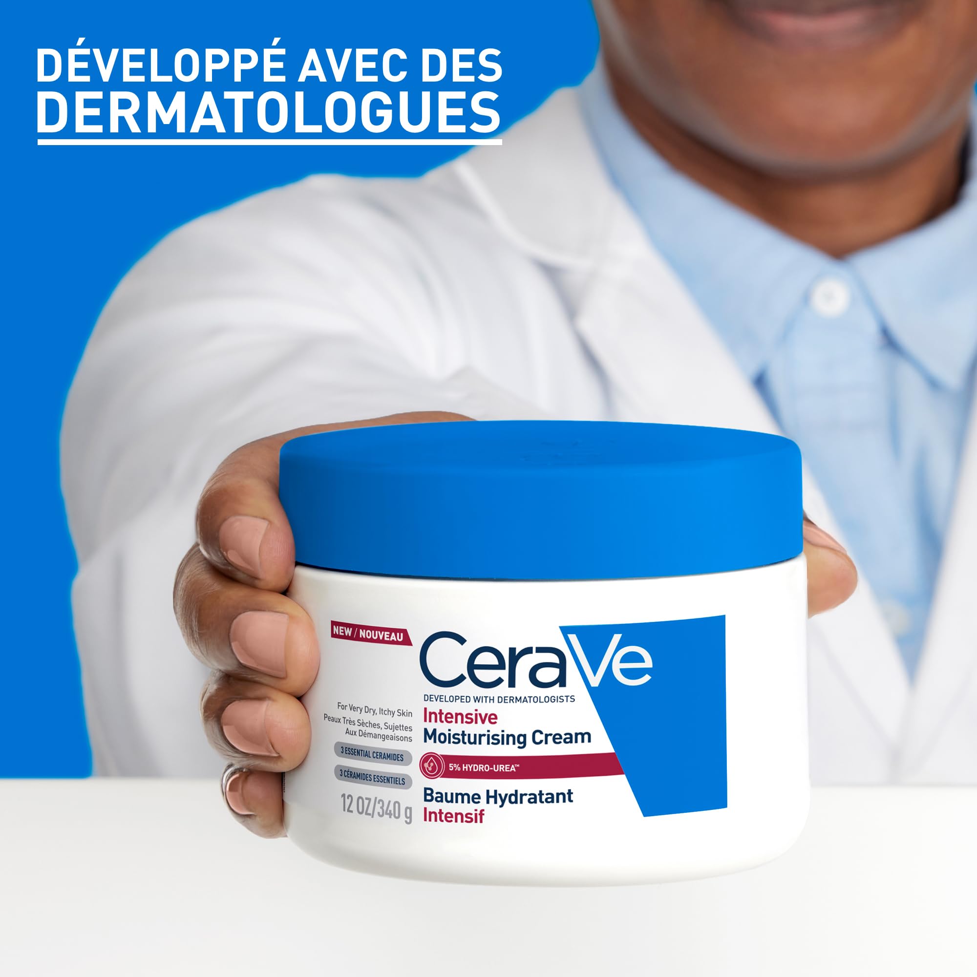 CeraVe - Baume Hydratant Intensif Corps & Visage - Peaux Très Sèches, Avec Démangeaisons - 72H d’Hydratation - Beurre de Karité + 3 Céramides + Hydro-Urea Boost - Sans Parfum, Non Comédogène - 340g