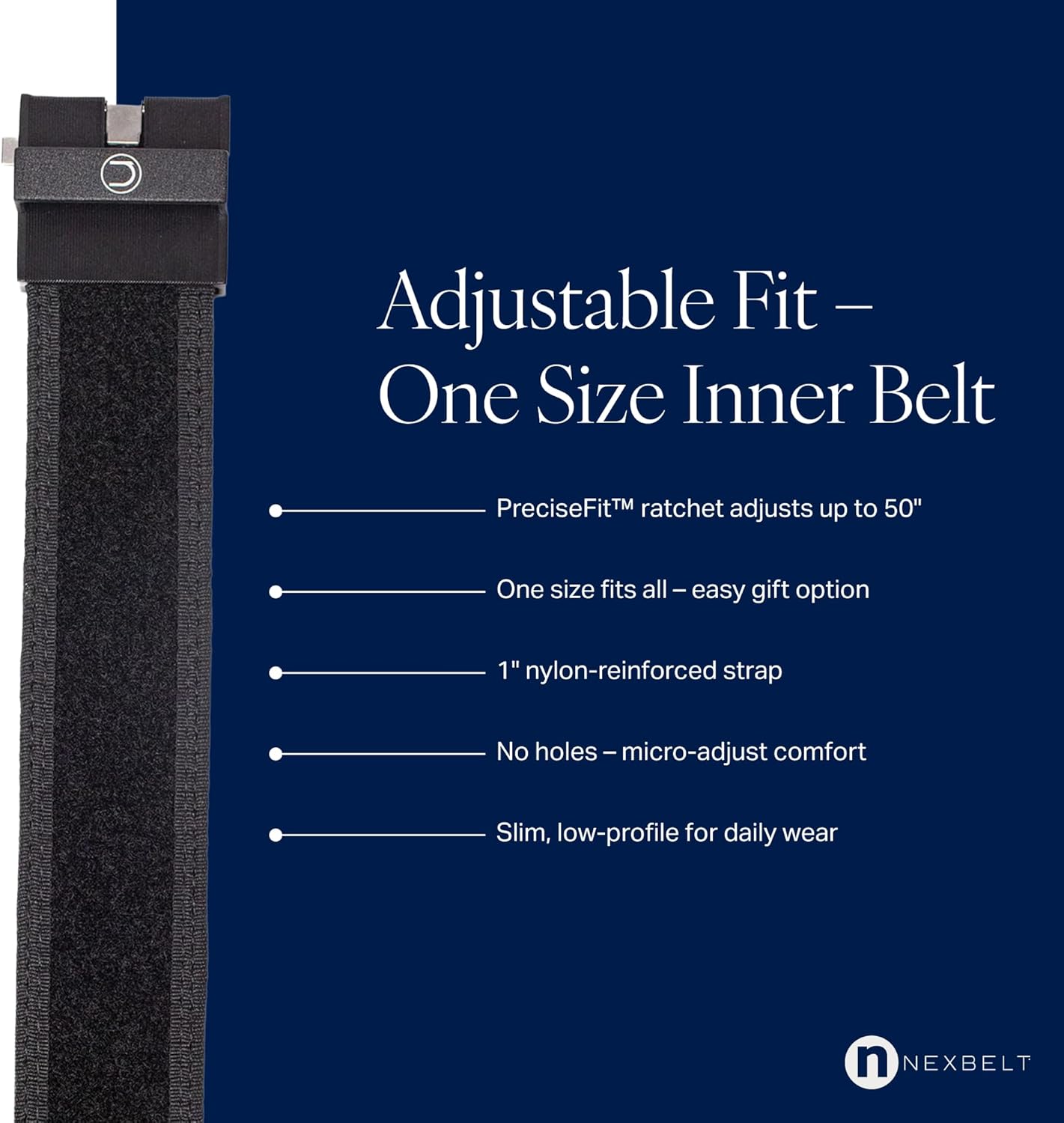 Nexbelt Inner Tactical EDC Ratchet Belt - 1.5" Hook and Loop, Nylon, Adjustable - One Size Fits Up to 50"