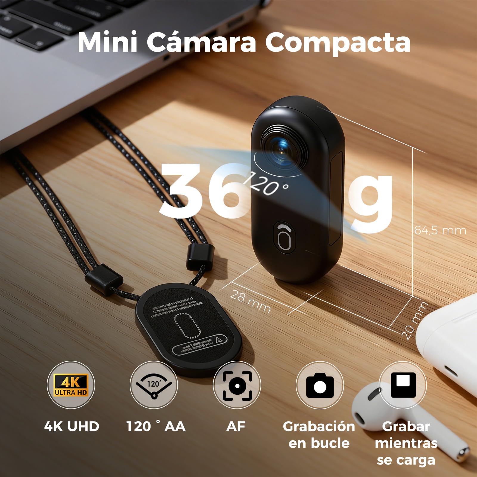 Zeerkeer Cámara Deportiva 4K WiFi, Mini Cámara de Acción POV con Imán Colgante y Clip, 120° Gran Angular para Casco de Moto