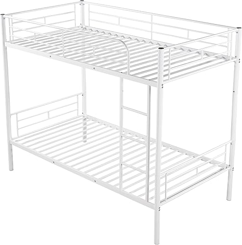Miniatura 5 de Harper & Bright Designs Literas de metal, litera individual sobre individual, marco de litera de tamaño individual con escalera y barandilla de