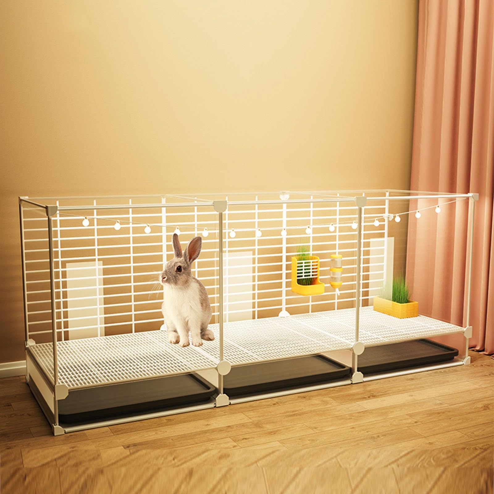 Jaula para Conejos, Jaula para Conejos Interior con Bandeja Extraíble Extra Grande, Panorámica Transparente para Conejos, Hurones, Chinchillas
