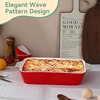 Vista 7 de Fuente para Hornear para Horno Cacerola de Cerámica para Lasaña 9×12.8 Pulgadas Juego de Fuentes para Guisos con Ramequín Fuentes Grandes