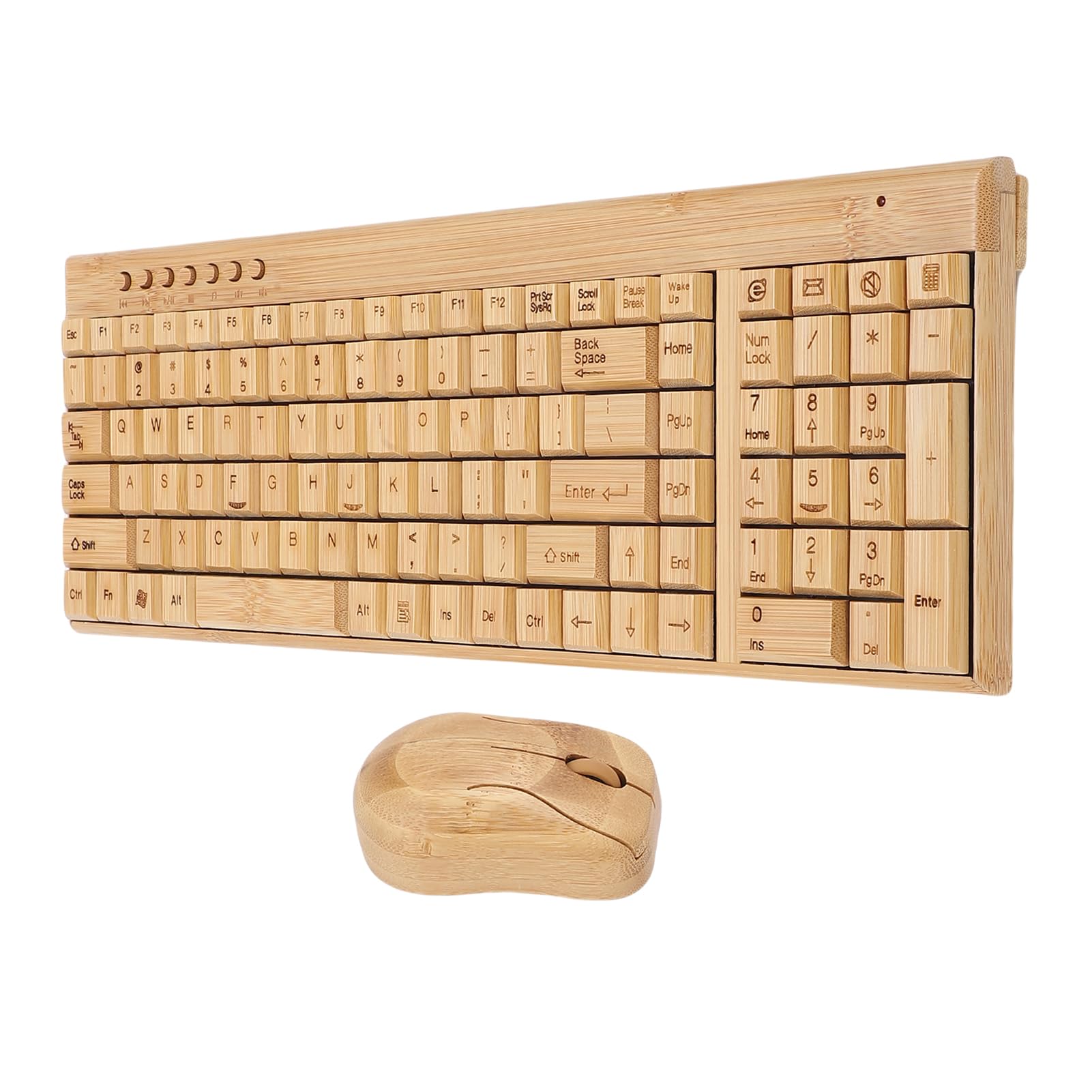 Bambusowa Klawiatura I Mysz, Bezprzewodowa Klawiatura Pełnowymiarowa 2,4 Ghz, Mysz 1200 DPI, Z Odbiornikiem USB, Do Systemów XP, NT, Vista, 7/8/10, OS X, Linux, Android, Ios