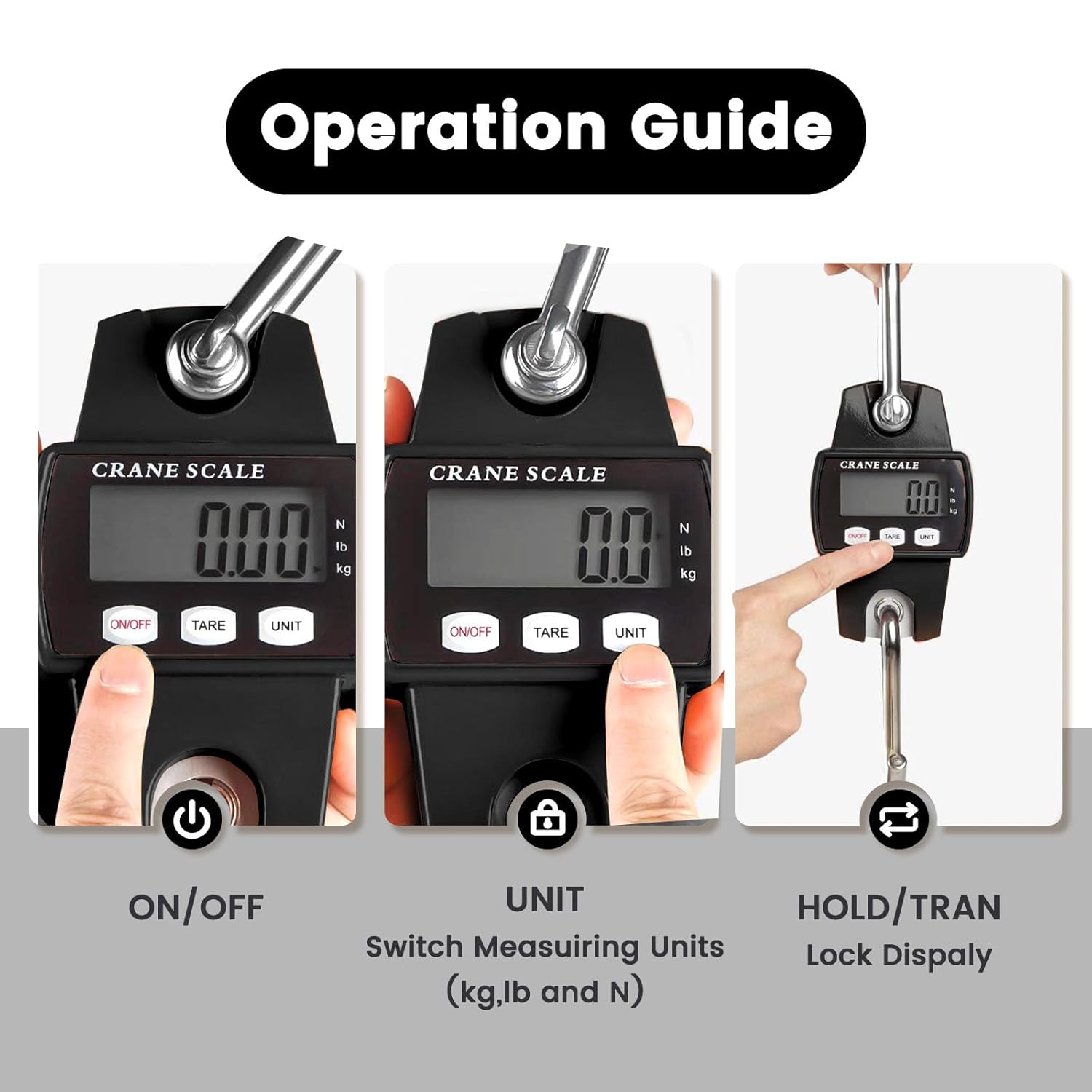 Digital Hanging Scale, 880lb/400kg Crane Scale, Handheld Digital Hanging Scale, Mini Crane Scale with LCD Display and Hooks, Aluminum Alloy Body for Hunting, Outdoor, Fishing, Farm (Black)