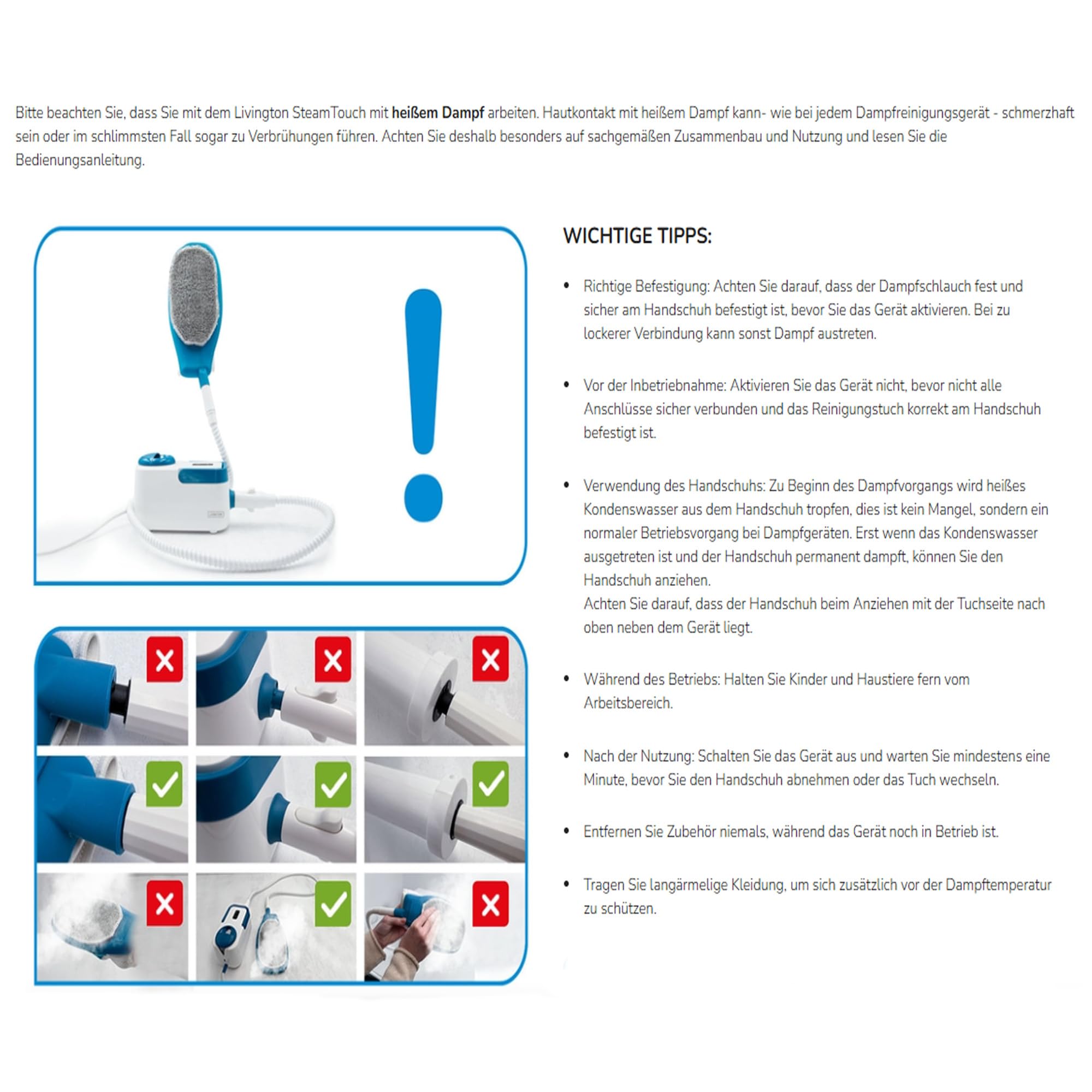 Livington SteamTouch - ergonomischer Handdampfreiniger - Dampfreiniger Handgerät gegen Schmutz, Gerüche, Keime, Bakterien - Reinigung für Küche, Bad, Polster - Steam Cleaner für hygienische Sauberkeit