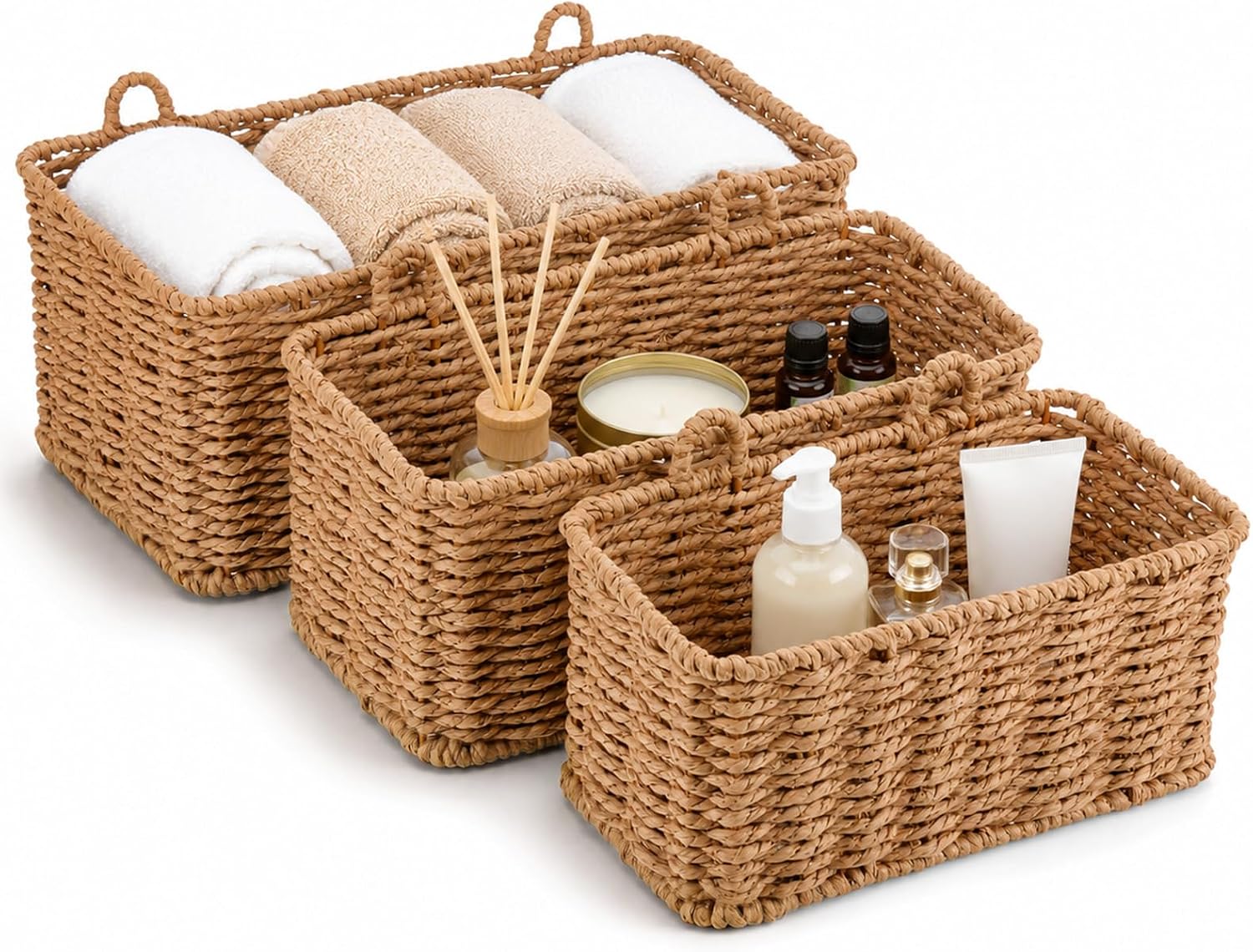 3 Piece Wall Hanging Baskets for Organizing Paper Rope Woven Basket
