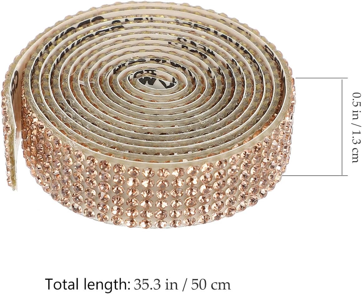 UPKOCH 4 Rolls Self-Adhesive Rhinestone Applique Tape Sparkling Bridal Belt Patch Light Gold Color 1.3cm Width Wedding Accessory DIY Sewing Embellishment