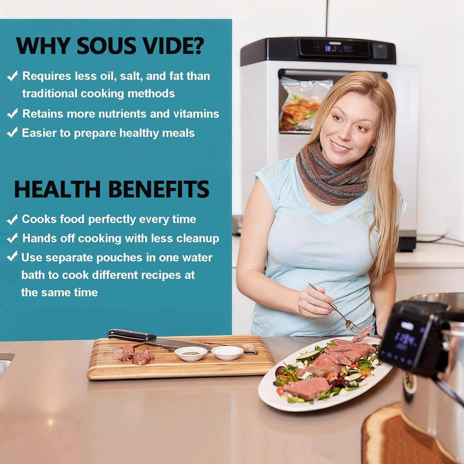 Cuocitore Sous Vide Professionale,Macchine per Cottura Sous Vide precisione da 1600W,Riscaldamento rapido,Facile da riporre,Ultra Silenzioso da 15 Db,Impermeabile IPX7,per la Cucina casa