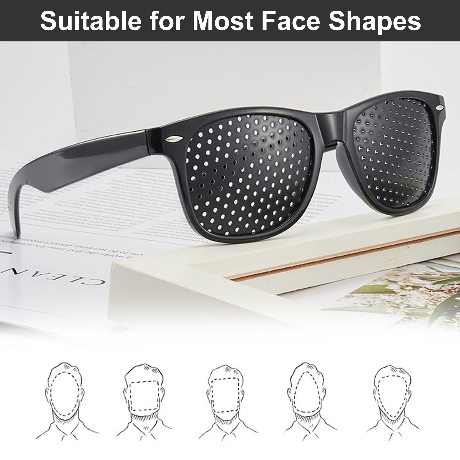 Rasterbrille Pinhole Glasses, Lochbrille für Augentraining, Rasterbrille Augentraining, Anti Ermüdungsbrille zur Entspannung, Raster-Brille, Gitter-Brille mit faltbaren Bügeln, 2 Stück, Schwarze