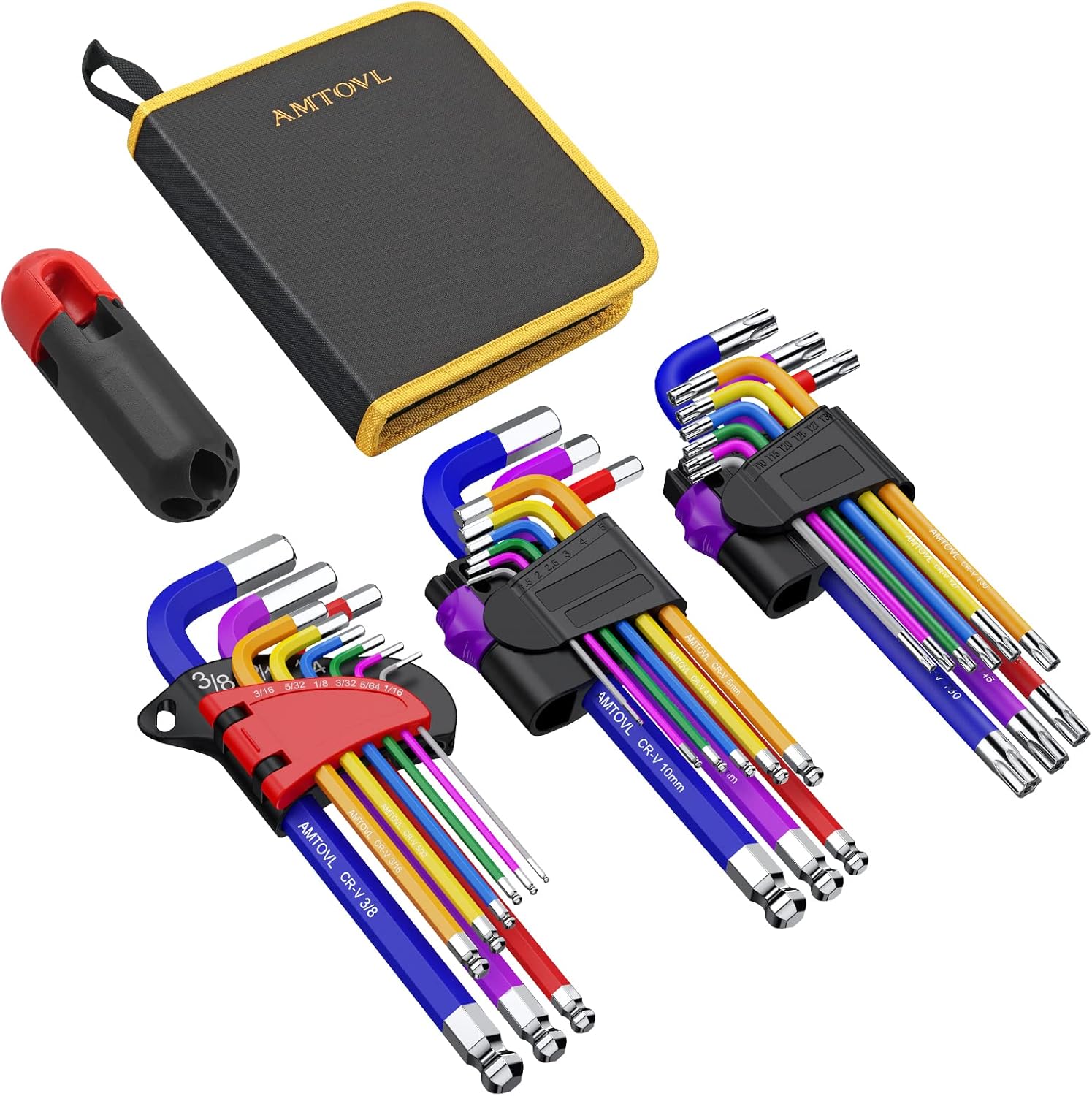 AMTOVL Hex Keys Coloured Set, 29 Pcs SAE Metric Star Long Arm Ball End