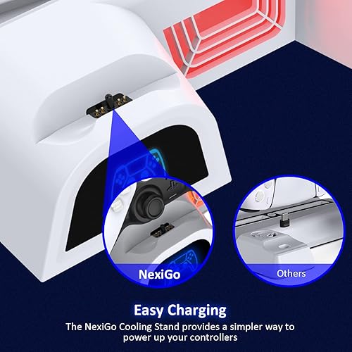 Miniatura 6 de NexiGo PS5 Accessories - Soporte de refrigeración con ventiladores de iluminación LED y estación de carga de doble controlador para consola