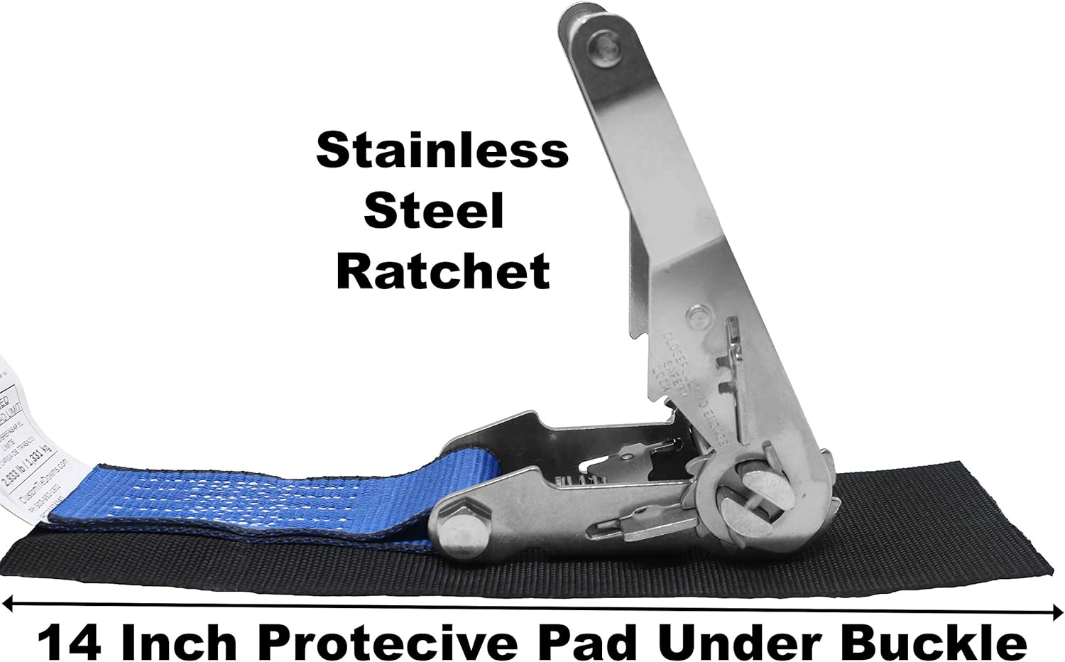 2 Inch x 10 Foot Stainless Steel Endless Loop Ratchet Strap (No Hooks), Protective Pad Under Buckle. (Dark Blue)