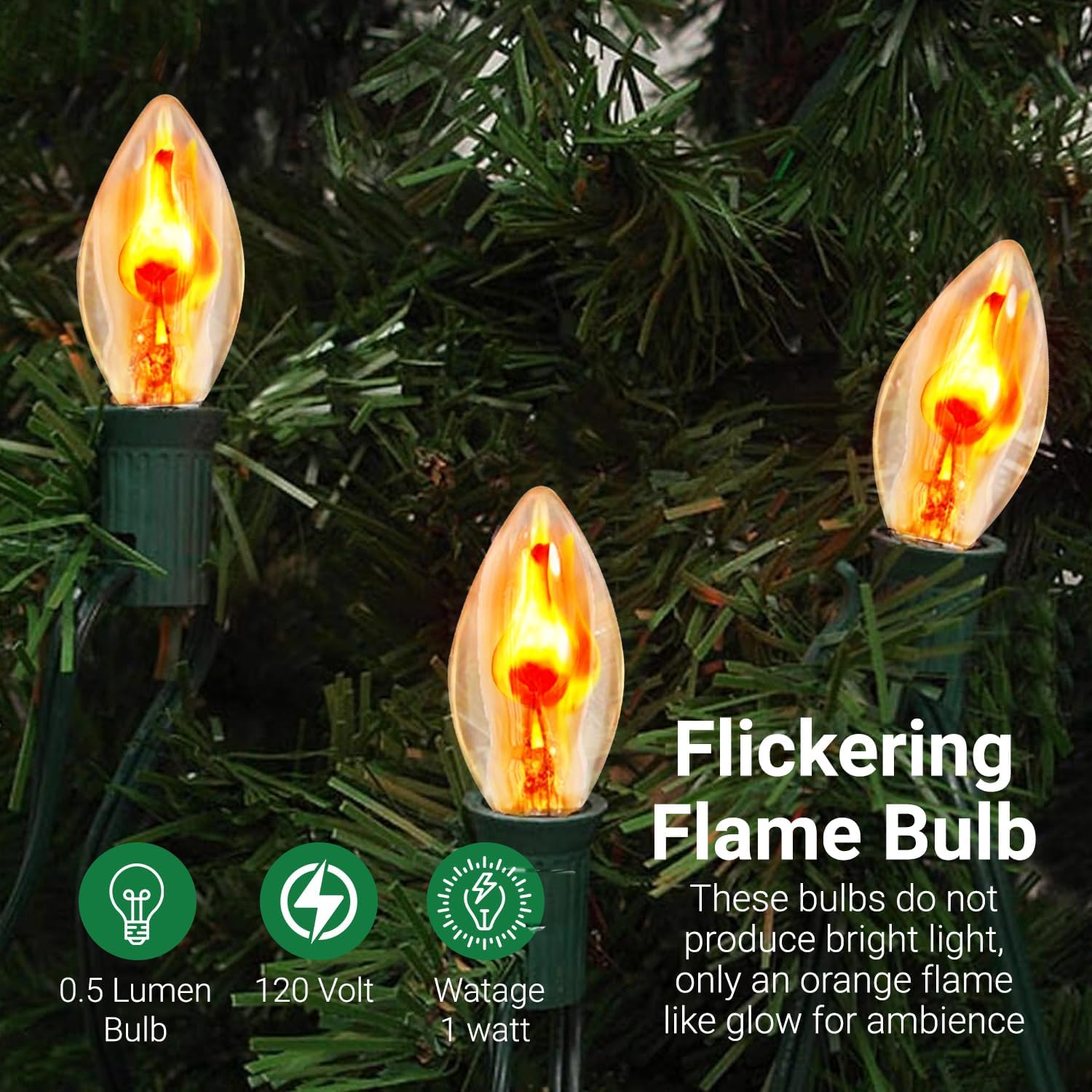 Tupkee C7 Flickering Flame Bulb – 1W, Flicker Flame Light Bulb with a Orange Glow That Flickers and Dances Up and Down - Replacement for E12 Base Halloween, Christmas Candolier Window Candle - 2/Pkg