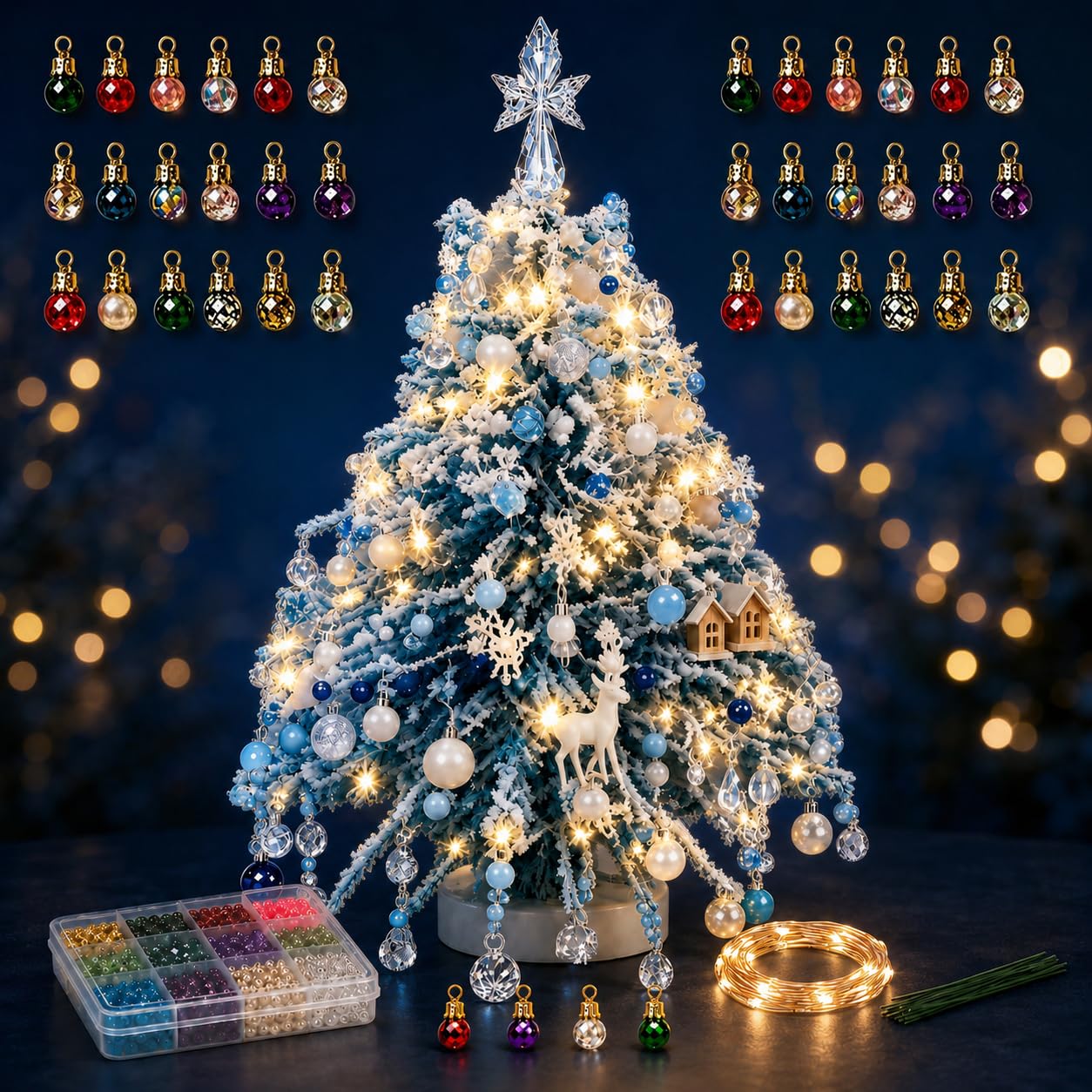 Zealburst DIY Beaded Christmas Tree Kit, Christmas Bead Craft Ornament Kits, Beading Kits with Colorful Beads & Ornaments, Handmade Holiday Craft Set, Xmas Craft for Craft Lovers，A#