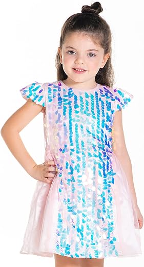 Cherry Crumble Girls Embellished Short Sleeves Party Glitter Dark Summer Dress