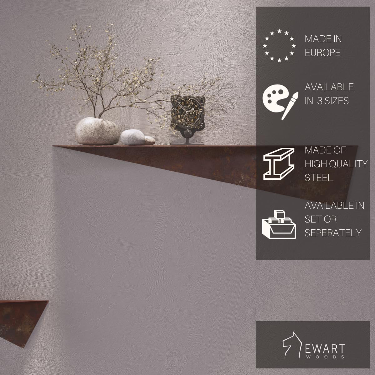 EWART WOODS Estante flotante de metal para colgar en la pared, estante de baño, oficina, estantería de pared, soporte rústico montado en la pared (juego de los 3 tamaños)