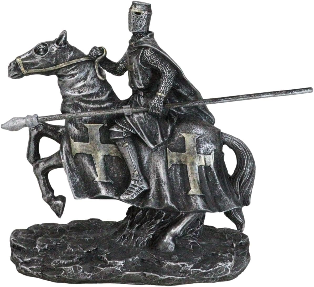 Ebros Gift Medieval Tournament Suit of Armor Crusader Knight with Javelin Spear Riding On Heavy Cavalry Horse Statue 6" Tall Renaissance Knighthood Horses Knights of The Cross Decor