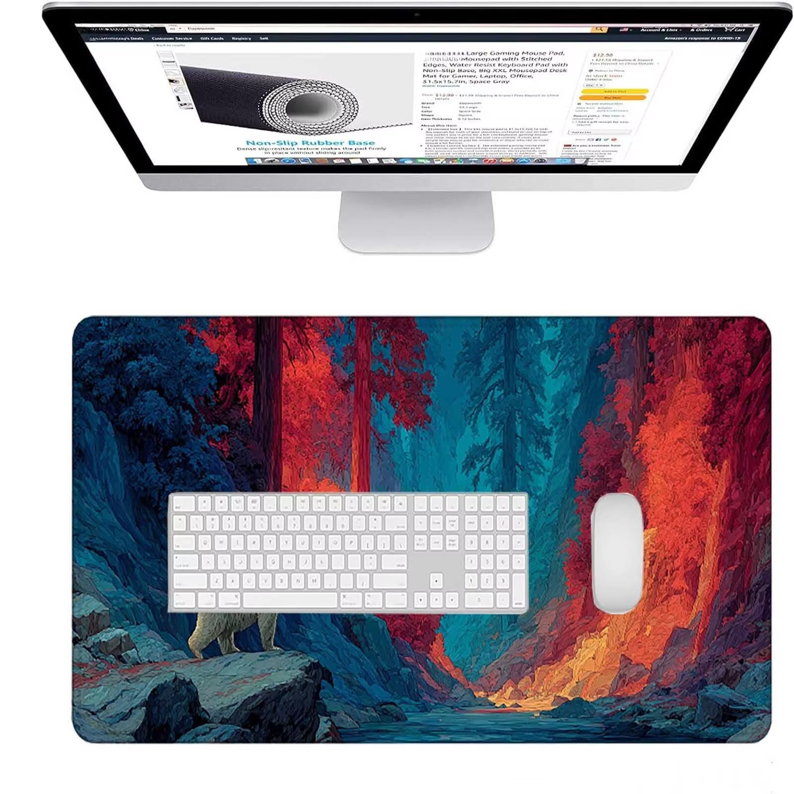Niebieska podkładka pod mysz 1200 x 600 x 3 mm duża XXL podkładka pod mysz z krajobrazem pod ręką biurko dla graczy, szyte krawędzie, antypoślizgowa gumowa podkładka pod mysz do komputera, przenośna