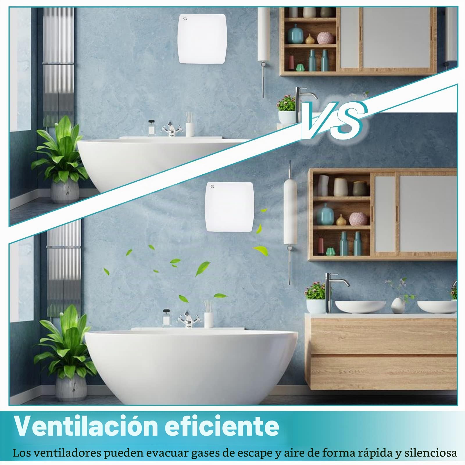 Randaco Ventilador Extractor de Baño silencioso 100 mm con sensor de humedad, para baño, aseo, cocina, blanco