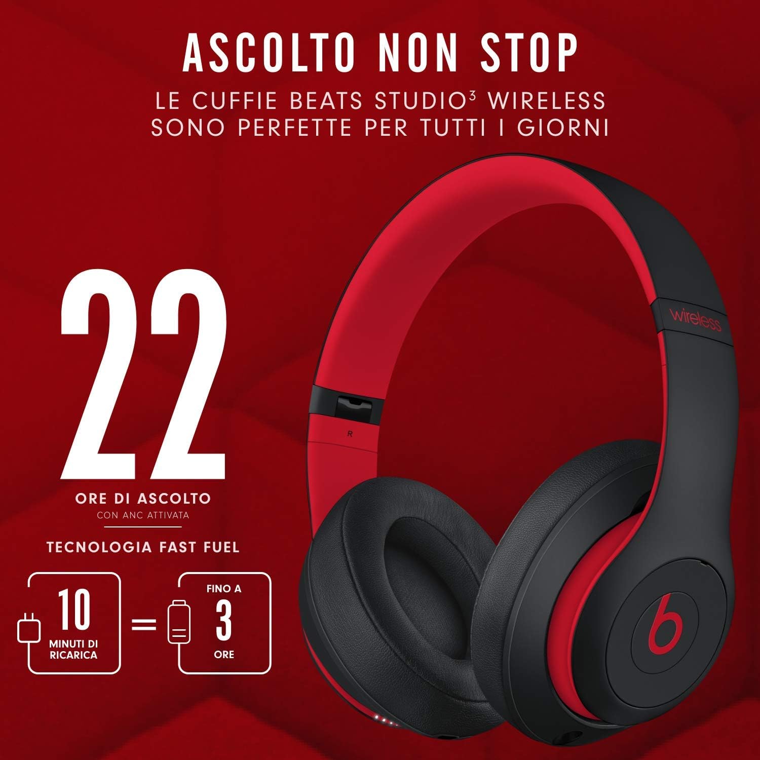 Beats Studio3 Wireless Over-Ear Headphones - The Beats Decade Collection -  Defiant Black-Red