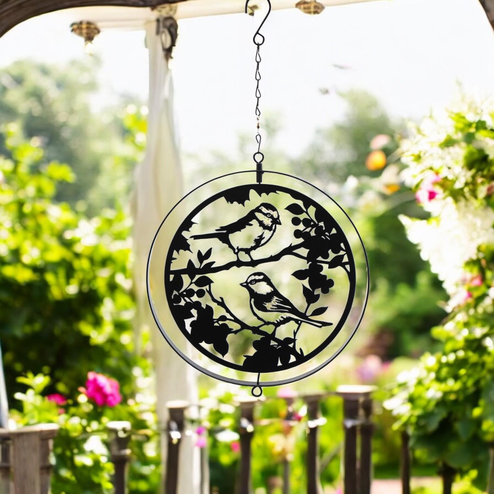 Epsom Door Handle Black Metal Orbit Wind Spinner Hanging Blue Tit Or Butterfly Silhouette 39Cm Kinetic Garden Ornament Weather-Resistant Outdoor Décor For Patio Yard Trees (Blue Tit Silhouette)