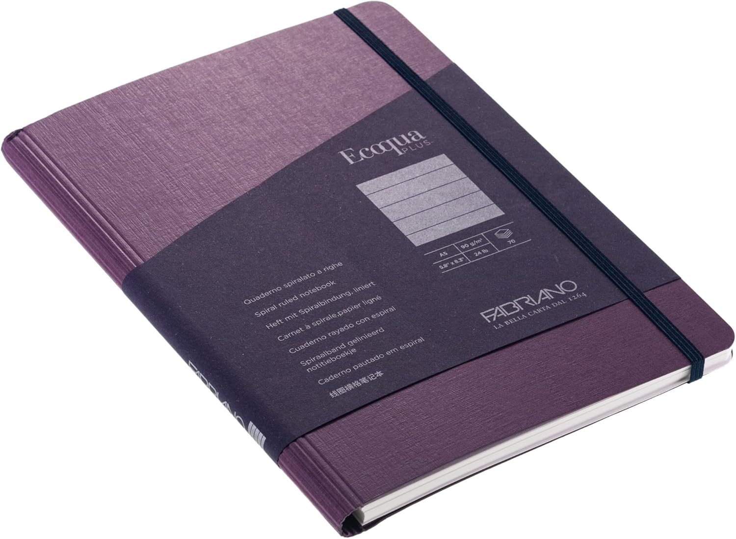 Fabriano Ecoqua Plus Hidden Spiral-Bound Notebook, 5.8" x 8.3", A5, Dotted, Wine