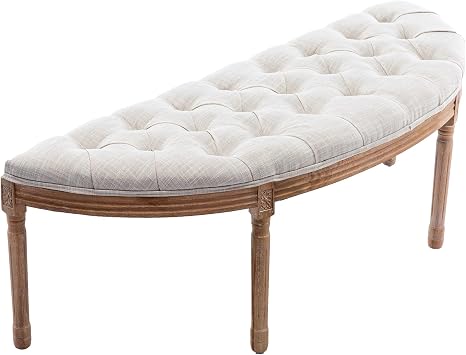 VZXATYOP Chairus Linen Halfmoon Entryway Bench Button Tufted Semi-Circle Ottoman Comfy Upholstered Seat for Bedroom/End of Bed/Mudroom/Indoor