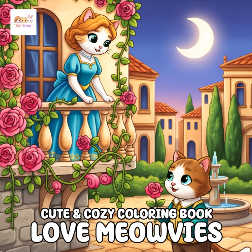 Love Meowvies Coloring Book: Wholesome Cat Scenes with Cozy Movie Style