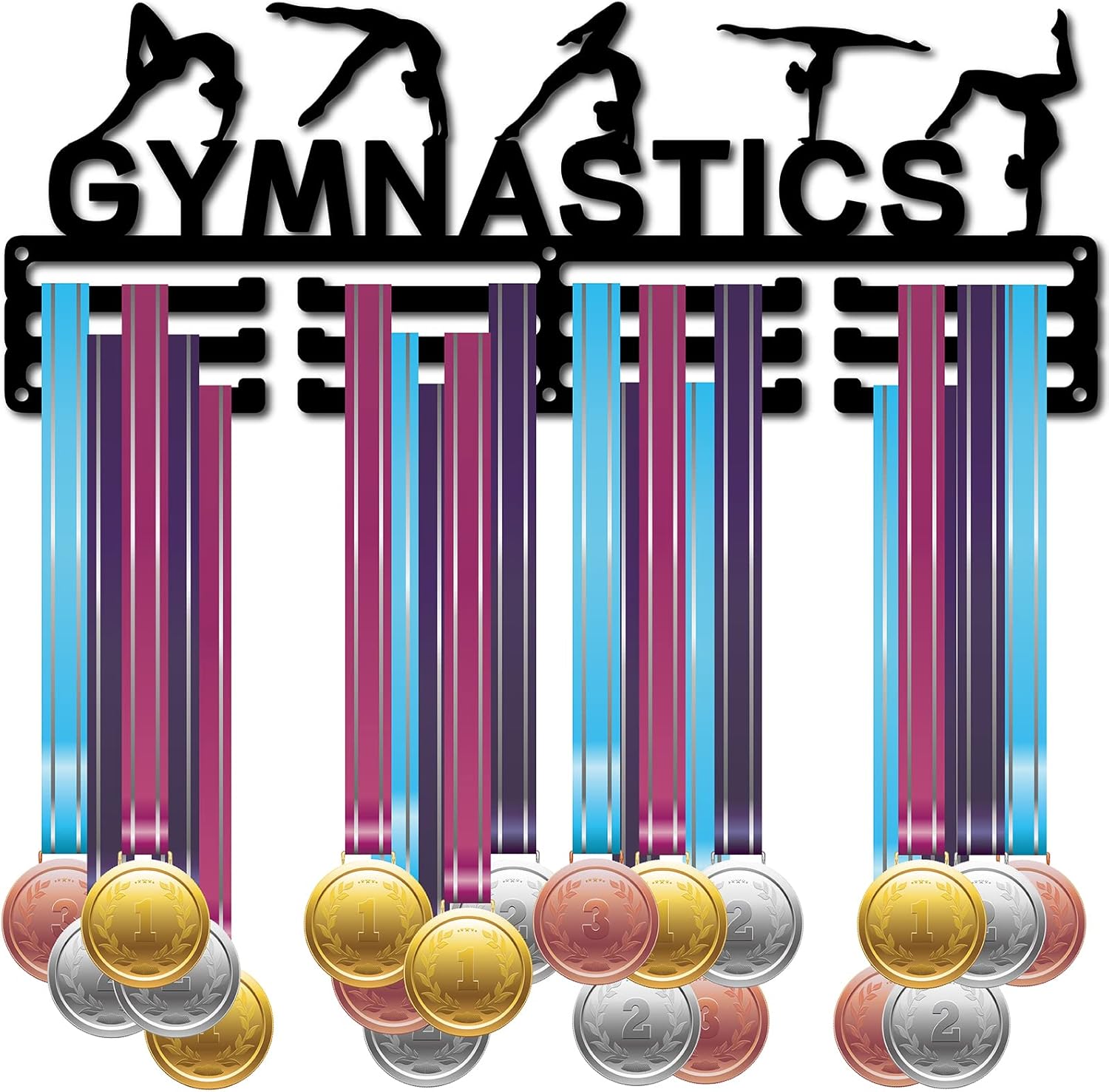 CREATCABIN Gymnastics Medal Hanger Display Sports Medal Holder Iron Competition Wall Hanging Rack Frame Hook Ribbon Display for Athletes Players Gymnastics Women Gift Over 60+ Medals 15.7 x 5.9 Inch