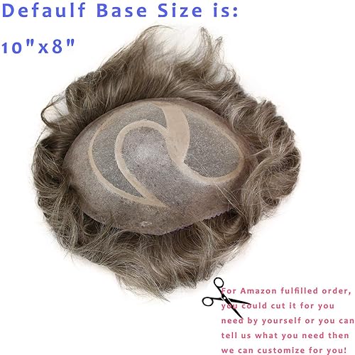 Miniatura 7 de Toupee para hombres Hairpieces sistema de reemplazo de cabello 10x8inch 80% #7 Color mezclado 20% pelo gris
