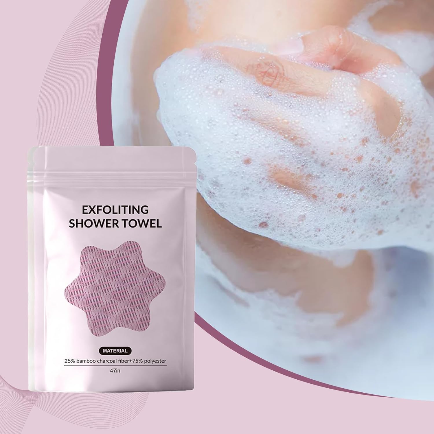 Blissal Exfoliating Shower Towel, 2-in-1 Exfoliating Microfiber Towel, Deep Exfoliating, 2 Sides Shower Towel, Premium Scrub Wash Cloth for All Body Skin Types Woman and Men (Black+Pink)