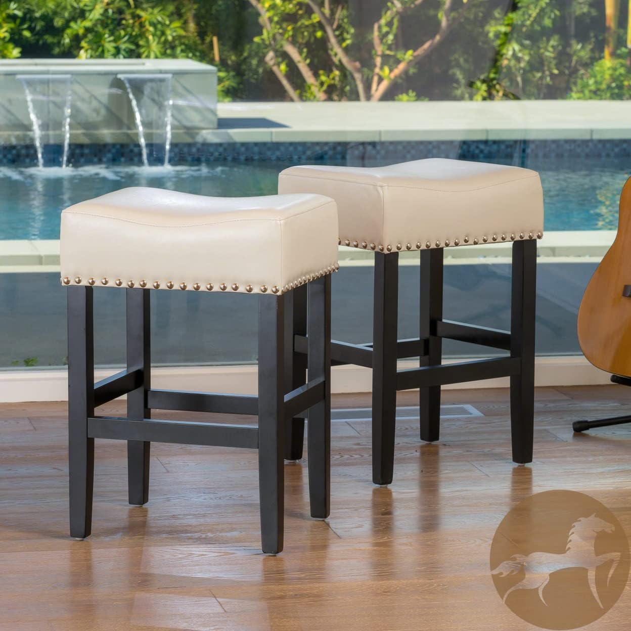 Christopher Knight Home Lisette Backless Leather Counter Stools, 2-Pcs Set, Ivory