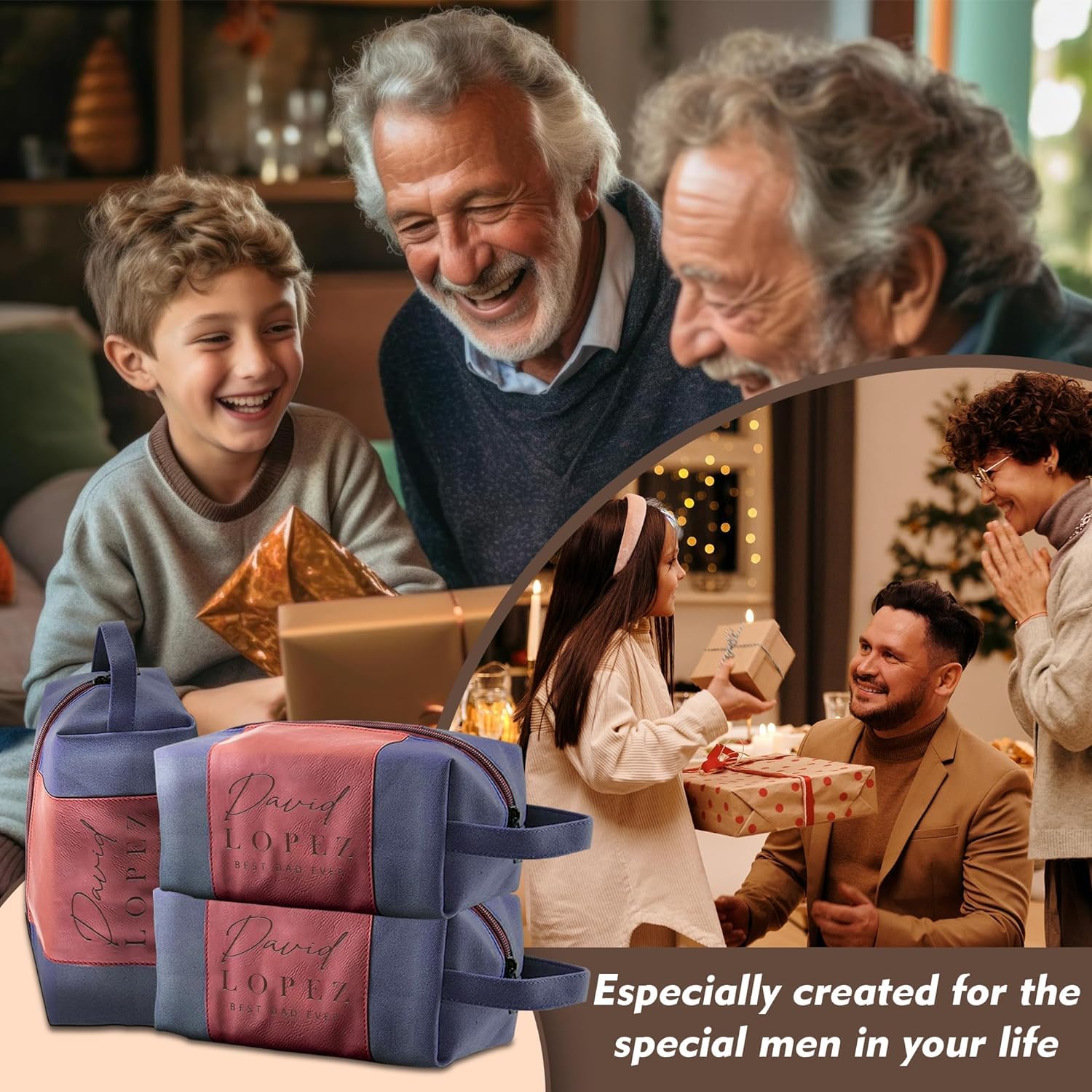 Neceser personalizado – Bolsa de viaje personalizada para artículos de aseo personal, organizador impermeable espacioso, ideal para hombres y regalos, Beige, Personalizable