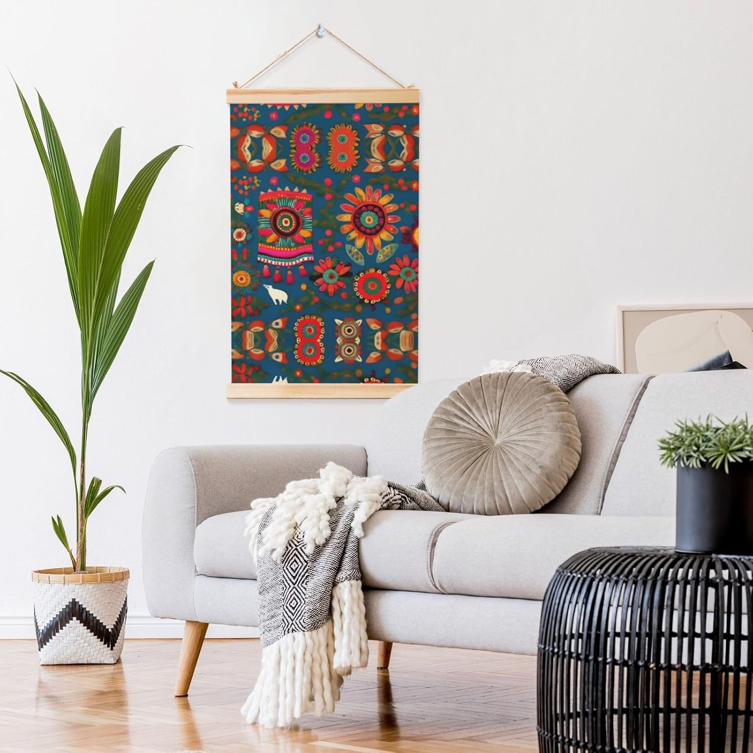 Mexican Folk Art Boho Print Poster Hanger,Hanging Poster, Poster Frame,Wood Poster Hanger, For Wall Hanging