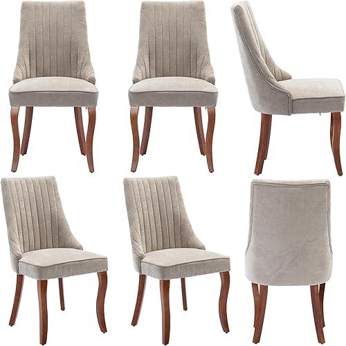 Miniatura 8 de Aoowow Juego de 4 sillas de comedor tapizadas de mezcla de lino, sillas de comedor copetudas con canales para cocina, patas de madera maciza, sillas