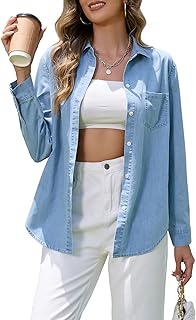 Hersuitful Denim Shirt Women Chambray Western Shirts Casual Long Sleeve Button Down Jean Tops Price In India
