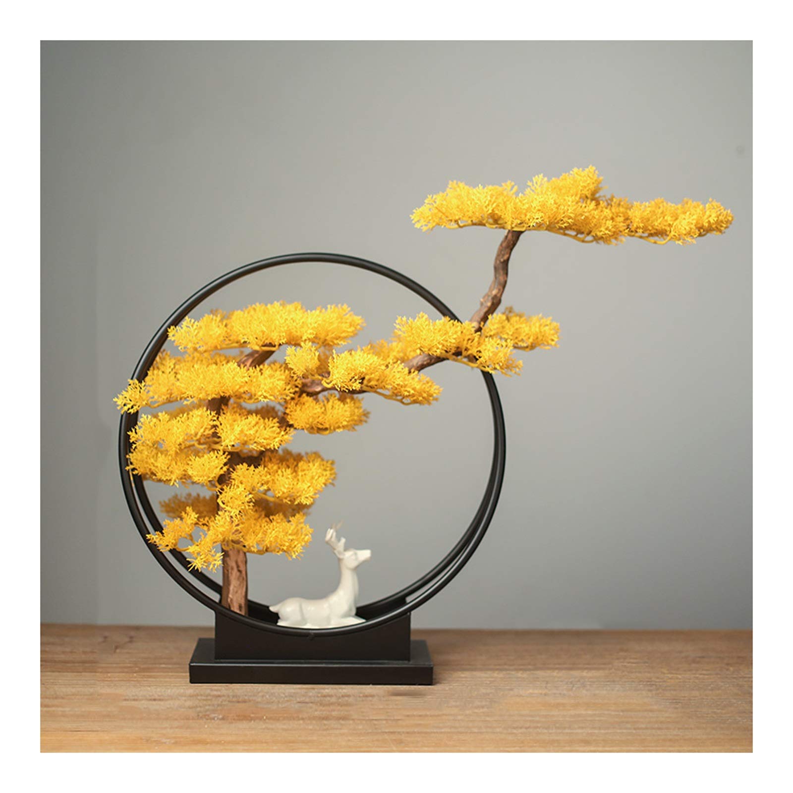 WOTZOV Artificial Bonsai Tree Faux Bonsai Tree Houseplant With Ceramic Deer Sculpture Home Office Decoration Ornaments Artificial Green Plants Zen Decoration Gifts Simulation Tr,Yellow