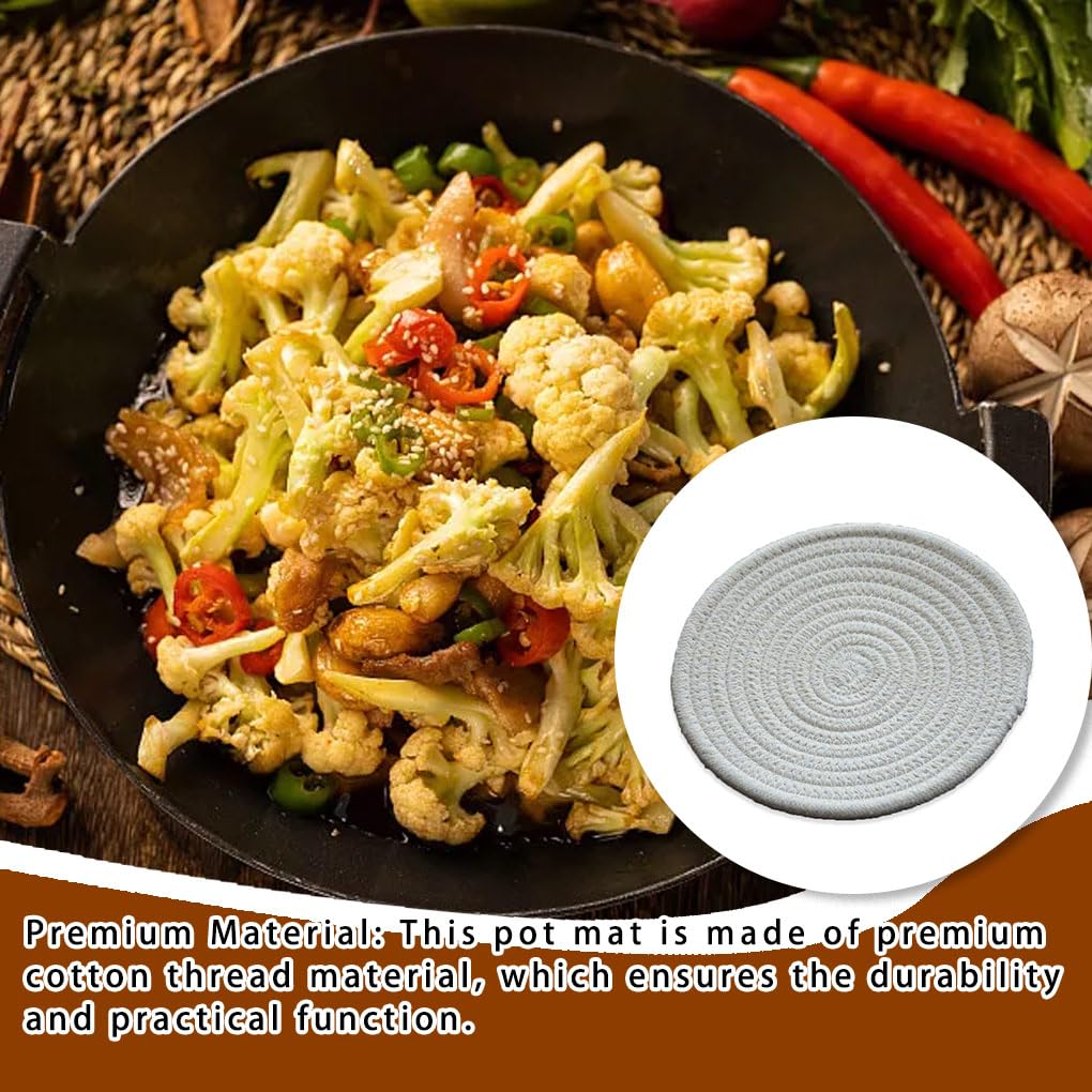 10er Set Pfannenhalter Gewebte Baumwolle Hot Pad Küchenbedarf Ofenhandschuh Hitzebeständige Matte Esszubehör Utensilien-Topfständer Warmweiß ca.24cm