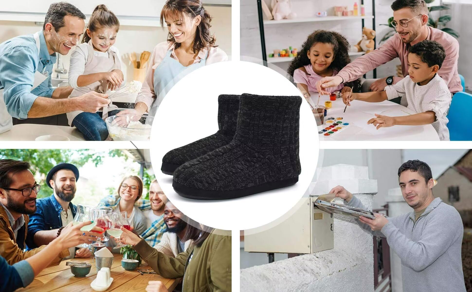 KuaiLu Pantofole Stivaletto Uomo Invernali Chiuse a Maglia Stitch Memory Foam Ciabatte Stivaletti Comode Calde Pelose Peluche Lana Cotta Antiscivolo Scarpe da Casa