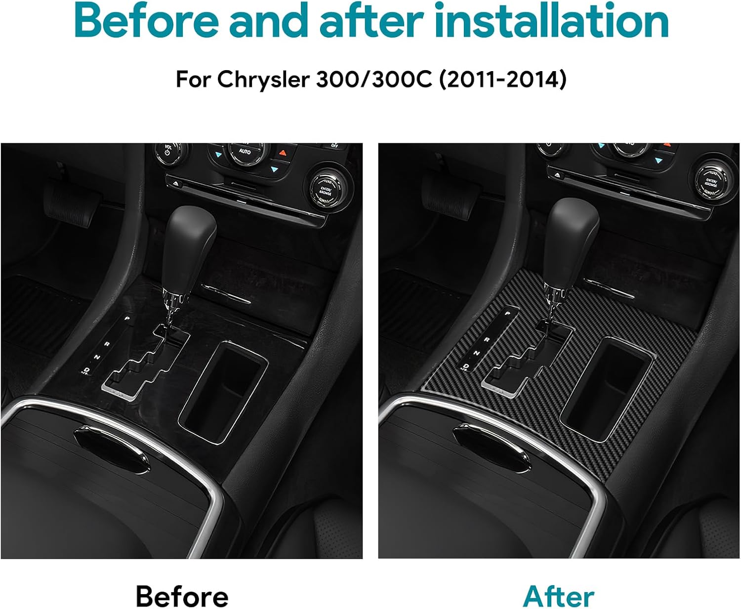for Chrysler 300 300C (2011-2014) Gear Shift Panel Cover Carbon Fiber Frame, Center Console Decor Panel Protect Car Interior Trim Accessories, Black (Size A)