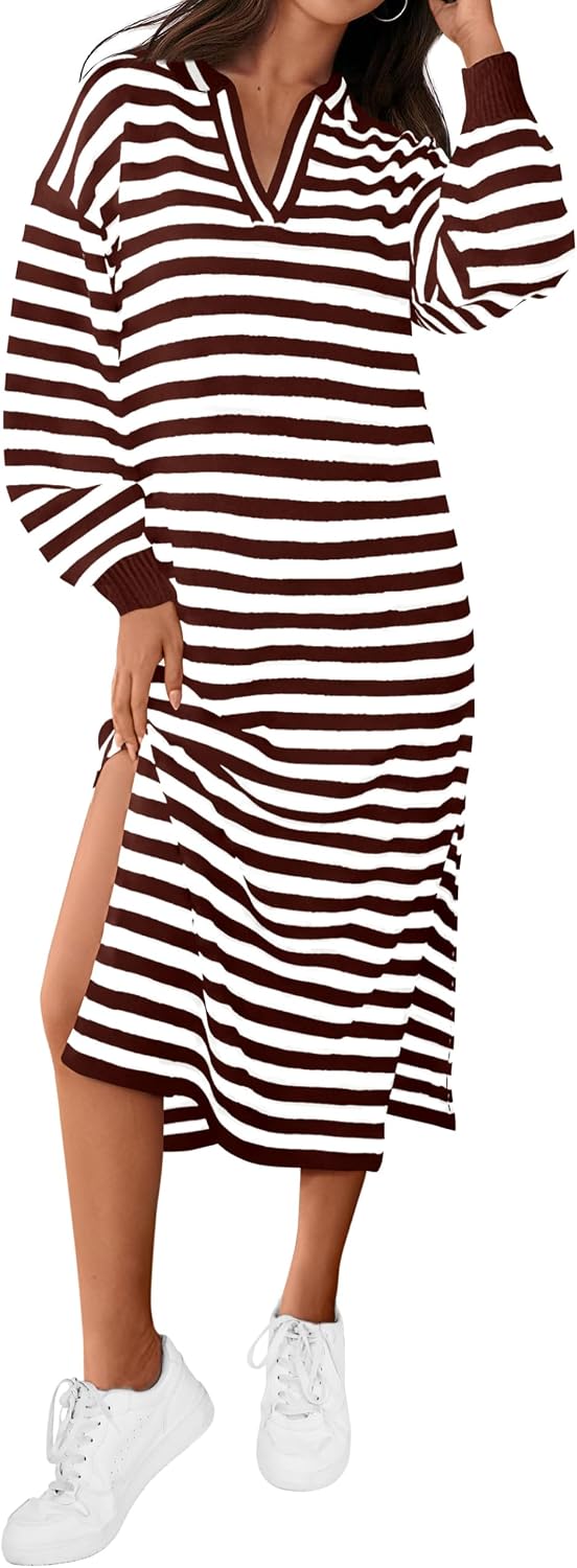 midi casual fall dresses 2024 KLWCJFFF Womens V Neck Long Sleeve Midi Dress 2024 Fall Fashion Casual Loose Fit Flowy Swing Tiered Beach Vacation Dresses Blue at Amazon Women's Clothing store