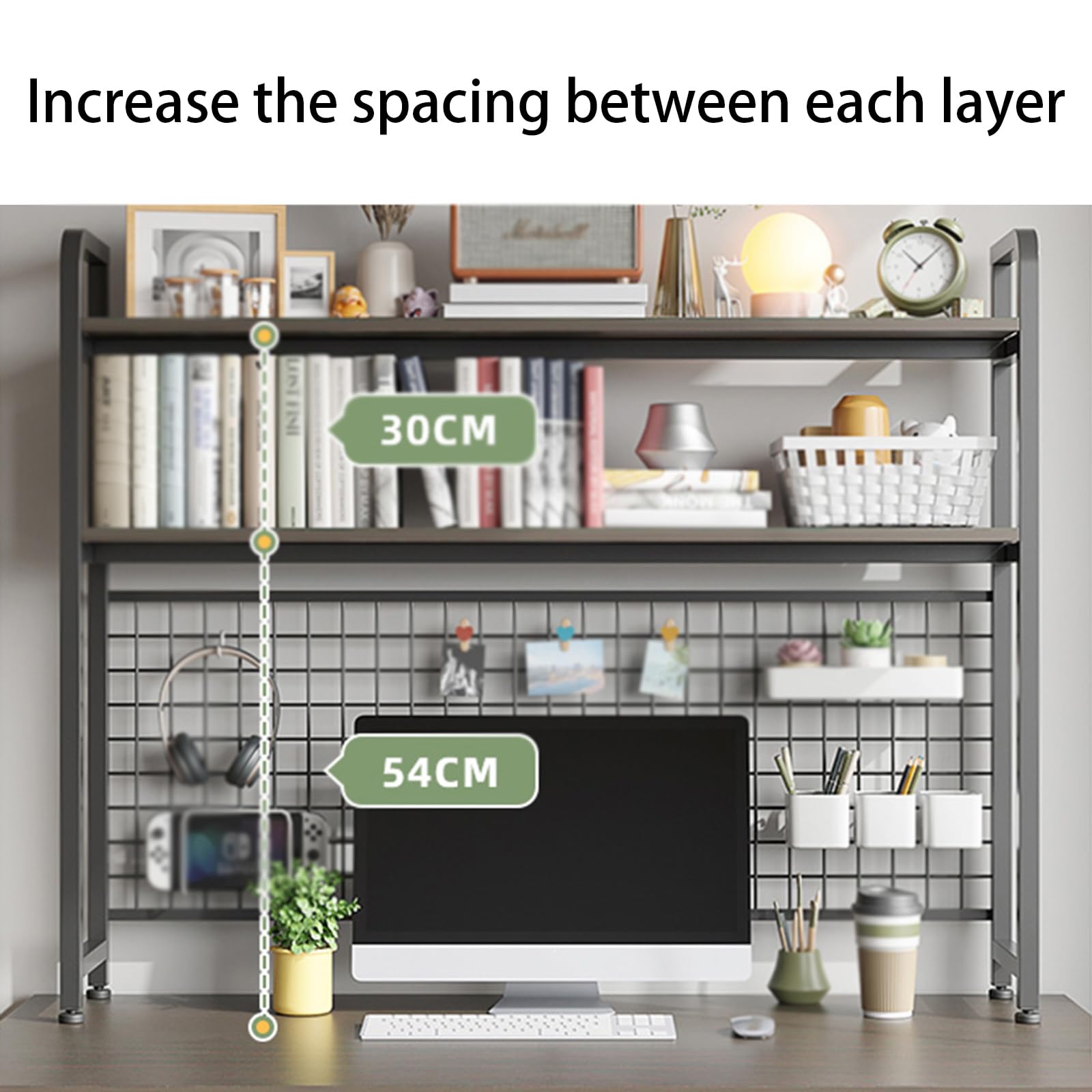 Scaffale da scrivania a 2 ripiani per dormitorio e scrivania, per organizzare libri e accessori, organizer salvaspazio per libri