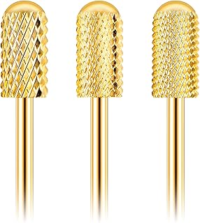 Nail Drill Bits Cuticle 3Pcs Gold Safety Bits for Nail Drill Tapered Barrel Carbide for Manicure Pedicure Cuticle(XC & M & XF)