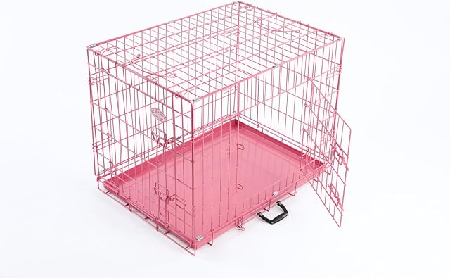 Easipet Foldable Pink Metal Dog Puppy Cage Crate in 4 Sizes (30" Pink Cage)